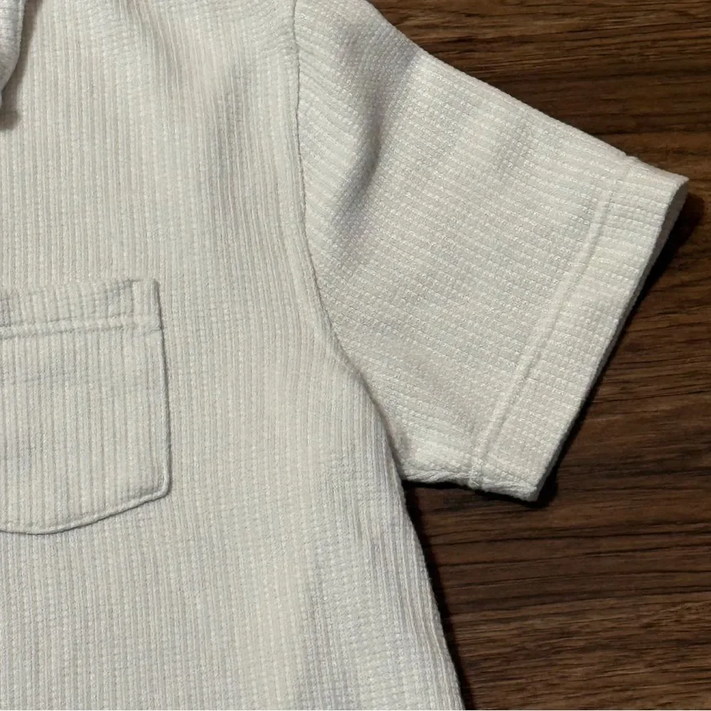 Banana Republic Men's Texture Striped Cream Polo Shirt With Pocket Size Medium